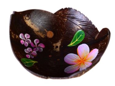 Coconut Shells Fish Shape Soap Dish Hand-painted Flowers Jewelry Holder