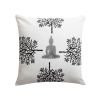 18 x 18 Square Cotton Accent Throw Pillow; Meditating Buddha; Tree Print; White; Black