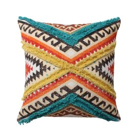 18 x 18 Square Cotton Accent Throw Pillow; Aztec Tribal Inspired Pattern; Trimmed Fringes; Multicolor