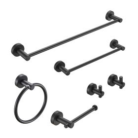 Bathroom Hardware Set; Thicken Space Aluminumm 6 PCS Towel bar Set- Matte Black 24 Inches Wall Mounted