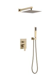 Brass Rainfall Shower System, Luxuly Bathroom Shower Faucet Combo Set Brushed Gold