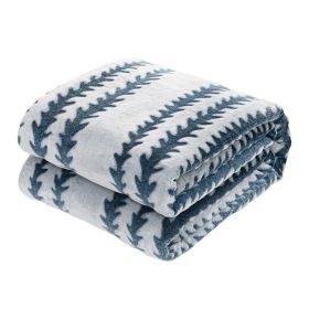 Back Printing Shaved Flannel Plush Blanket; Blue Stripe Blanket for Bed or Sofa; 60&quot; x 80&quot;