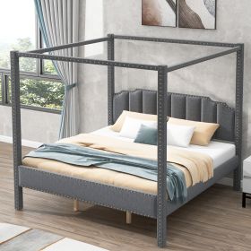 King Size Upholstery Canopy Platform Bed with Headboard,Support Legs