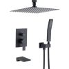 Matte Black 12 inches Rain Shower Faucet Sets with Waterfall Tub Spout and Handheld Shower Head