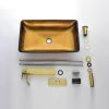 22.25" L -14.25" W -4 1/2" H Glass Rectangular Vessel Bathroom Sink in Gold Set with gold Faucet and gold Pop Up Drain