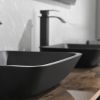 13.0" L -18.13" W -4" H Matte Shell Glass Rectangular Vessel Bathroom Sink in Black with Matte Black Faucet and Pop-Up Drain in Matte Black