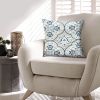 17 x 17 Inch Decorative Square Cotton Accent Throw Pillow with Classic Damask Print; Blue and White