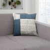 Dae 24 x 24 Square Handwoven Cotton Accent Throw Pillow; Classic Simple Kilim Pattern; Blue; Off White