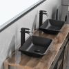 13.0" L -18.13" W -4" H Matte Shell Glass Rectangular Vessel Bathroom Sink in Black with Matte Black Faucet and Pop-Up Drain in Matte Black