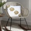 18 x 18 Square Accent Pillow; Soft Cotton Cover; Printed Lotus Flower; Polyester Filler; Gold; White