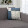 Dae 24 x 24 Square Handwoven Cotton Accent Throw Pillow; Classic Simple Kilim Pattern; Blue; Off White