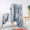 Back Printing Shaved Flannel Plush Blanket; Blue Stripe Blanket for Bed or Sofa; 60&quot; x 80&quot; (Set of 2)