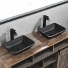 13.0" L -18.13" W -4" H Matte Shell Glass Rectangular Vessel Bathroom Sink in Black with Matte Black Faucet and Pop-Up Drain in Matte Black