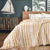 Back Printing Shaved Flannel Plush Blanket; Light Brown Stripe Blanket for Bed or Sofa; 60&quot; x 80&quot;