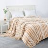 Back Printing Shaved Flannel Plush Blanket; Light Brown Stripe Blanket for Bed or Sofa; 60&quot; x 80&quot;