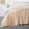 Back Printing Shaved Flannel Plush Blanket; Light Brown Stripe Blanket for Bed or Sofa; 60&quot; x 80&quot;