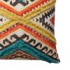 18 x 18 Square Cotton Accent Throw Pillow; Aztec Tribal Inspired Pattern; Trimmed Fringes; Multicolor