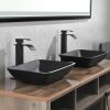 13.0" L -18.13" W -4" H Matte Shell Glass Rectangular Vessel Bathroom Sink in Black with Matte Black Faucet and Pop-Up Drain in Matte Black