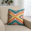 18 x 18 Square Cotton Accent Throw Pillow; Aztec Tribal Inspired Pattern; Trimmed Fringes; Multicolor