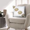 18 x 18 Square Accent Pillow; Soft Cotton Cover; Printed Lotus Flower; Polyester Filler; Gold; White