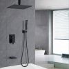 Matte Black 12 inches Rain Shower Faucet Sets with Waterfall Tub Spout and Handheld Shower Head