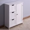 Bathroom Storage Cabinet; White Floor Cabinet with 3 Large Drawers and 1 Adjustable Shelf