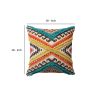 18 x 18 Square Cotton Accent Throw Pillow; Aztec Tribal Inspired Pattern; Trimmed Fringes; Multicolor