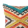 18 x 18 Square Cotton Accent Throw Pillow; Aztec Tribal Inspired Pattern; Trimmed Fringes; Multicolor