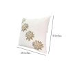 18 x 18 Square Accent Pillow; Soft Cotton Cover; Printed Lotus Flower; Polyester Filler; Gold; White