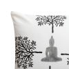 18 x 18 Square Cotton Accent Throw Pillow; Meditating Buddha; Tree Print; White; Black