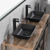 13.0" L -18.13" W -4" H Matte Shell Glass Rectangular Vessel Bathroom Sink in Black with Matte Black Faucet and Pop-Up Drain in Matte Black