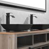 13.0" L -18.13" W -4" H Matte Shell Glass Rectangular Vessel Bathroom Sink in Black with Matte Black Faucet and Pop-Up Drain in Matte Black