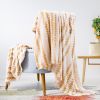 Back Printing Shaved Flannel Plush Blanket; Light Brown Stripe Blanket for Bed or Sofa; 60&quot; x 80&quot;