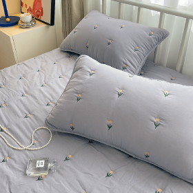 Maternal And Infant Grade Cotton Fitted Sheet Single Piece Simmons Mattress (Option: Tulip Grey-135x200cm)