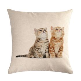 Cute Kitten Linen Pillowcase Cushion Cover (Option: 16-45x45cm)