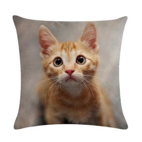 Cute Kitten Linen Pillowcase Cushion Cover (Option: 4-45x45cm)