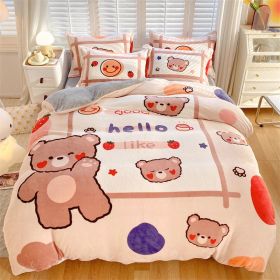 Large Version Milk Fiber Four-piece Set Autumn And Winter Thickening (Option: Smiling Bear-18m Fitted Sheet)