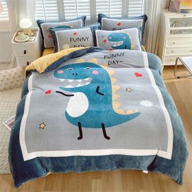 Large Version Milk Fiber Four-piece Set Autumn And Winter Thickening (Option: Dinosaur Baby-18m Fitted Sheet)