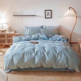 Washed Cotton Four-piece Bedding Set Autumn Single (Option: Small Blue Checks-150cm)