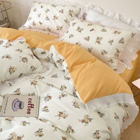 Washed Cotton Small Floral Quilt Cover, Four Piece Bed Sheet Set (Option: Floating light-1.2m flat sheet 3pcs set)