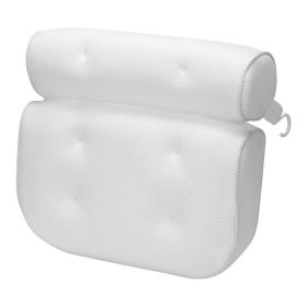 Bathtub Pillow Suction Cup Bath Pillow Air Mesh Breathable Spa Bath Pillow Neck Head Support (Color: White)