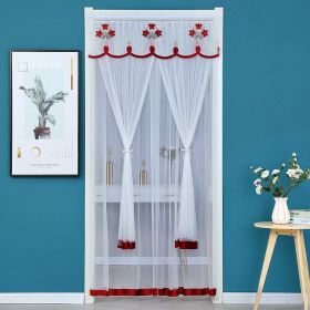 Double Yarn Lace Gauze Door Curtain Quiet Anti-mosquito Embroidered Living Room Bedroom Bathroom Universal Partition Home Decor (Color: 03 Red)