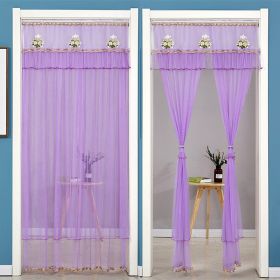 Double Yarn Lace Gauze Door Curtain Quiet Anti-mosquito Embroidered Living Room Bedroom Bathroom Universal Partition Home Decor (Color: 01 Purple)