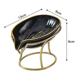 Luxury Soap Case Leaf Shape Iron Art Holder Bathroom Drain Soap Storage Dish Container Non-slip Draining Tray Bath Organizer (Color: Black)