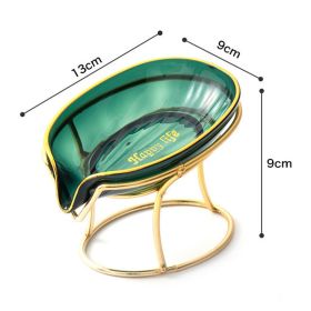 Luxury Soap Case Leaf Shape Iron Art Holder Bathroom Drain Soap Storage Dish Container Non-slip Draining Tray Bath Organizer (Color: Transparent Green)