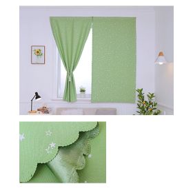 Solid Color Star Curtain White Tulle Hook&Loop No Punching Easy To Install Bedroom Girls Kids Adult Shading Simple Self-adhesive (Color: 03 Green silver star)