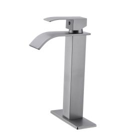 Waterfall Spout Bathroom Faucet; Single Handle Bathroom Vanity Sink Faucet (Color: Brushed Nickel)