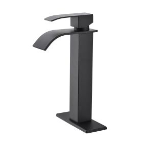 Waterfall Spout Bathroom Faucet; Single Handle Bathroom Vanity Sink Faucet (Color: Matte Black)