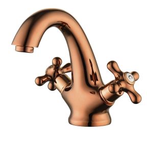 Bathroom Sink Faucet Antique Brass Single Hole Cold and Hot Double Handle Cross Knobs Vanity Vessel Sink Basin Mixer Tap (Color: Rose Gold)