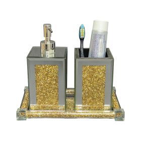 Ambrose Exquisite 3 Piece Square Soap Dispenser and Toothbrush Holder with Tray (Color: as Pic)